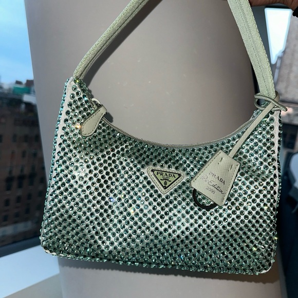 NWT! PRADA RE-EDITION SHOULDER BAG-CRYSTALIZED AQUA-NEVER WORN- LIMITED EDITION - Picture 2 of 10